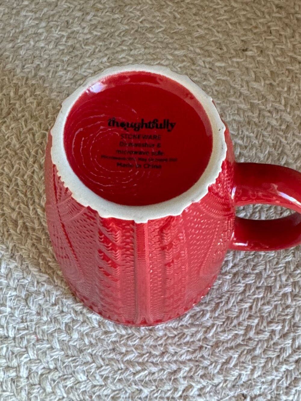Thoughtfully Red Sweater Knit Embossed Stoneware Coffee Mug Christmas Cup - Picture 3 of 3
